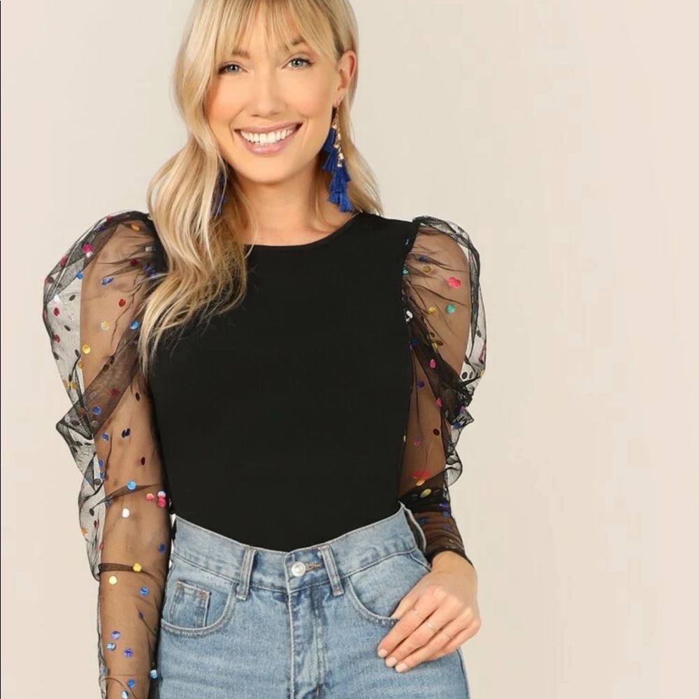 Confetti Mesh Sleeve Top